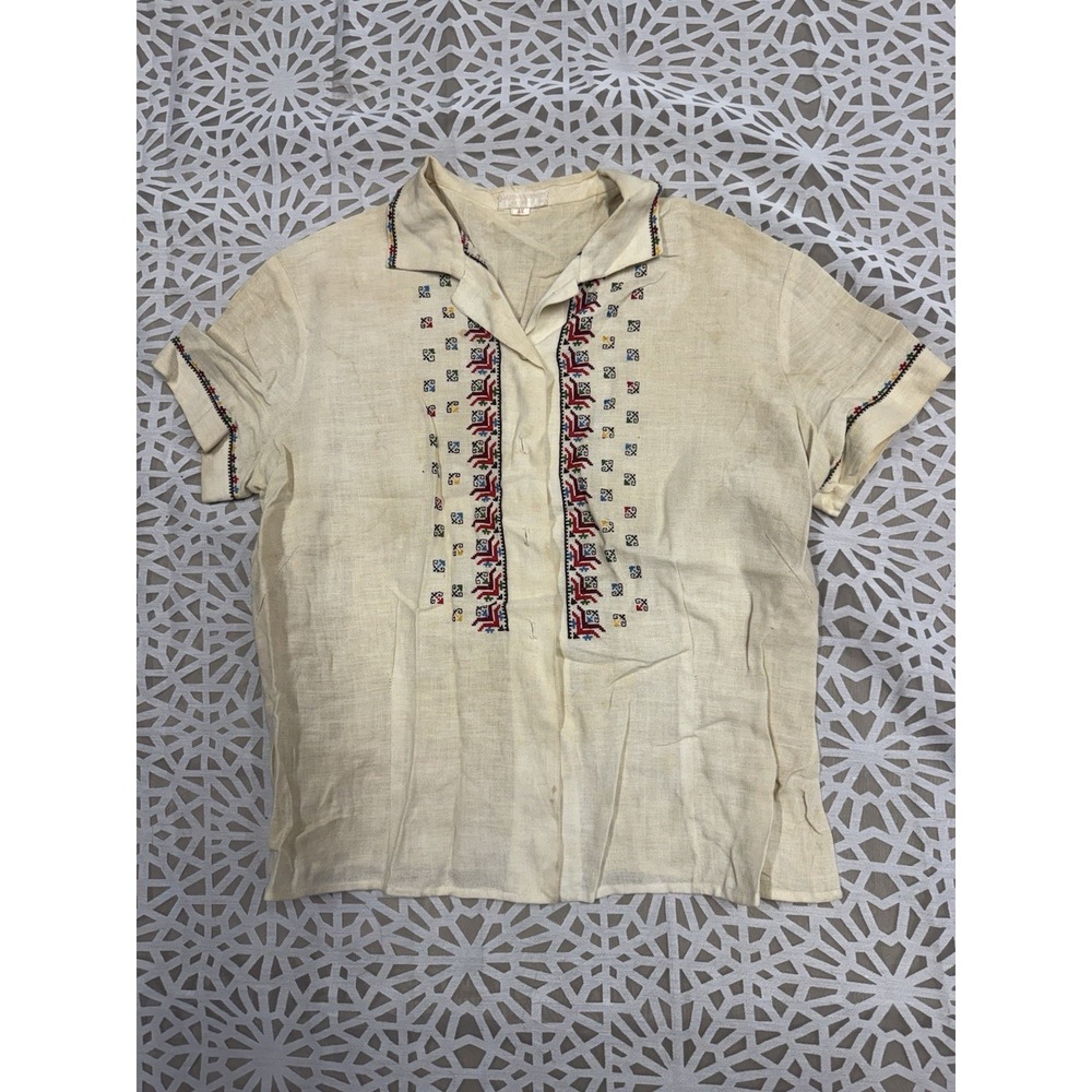 Vintage 1970s Narodna Radinost Blouse Peasant Cotton Cross Stitch Folk